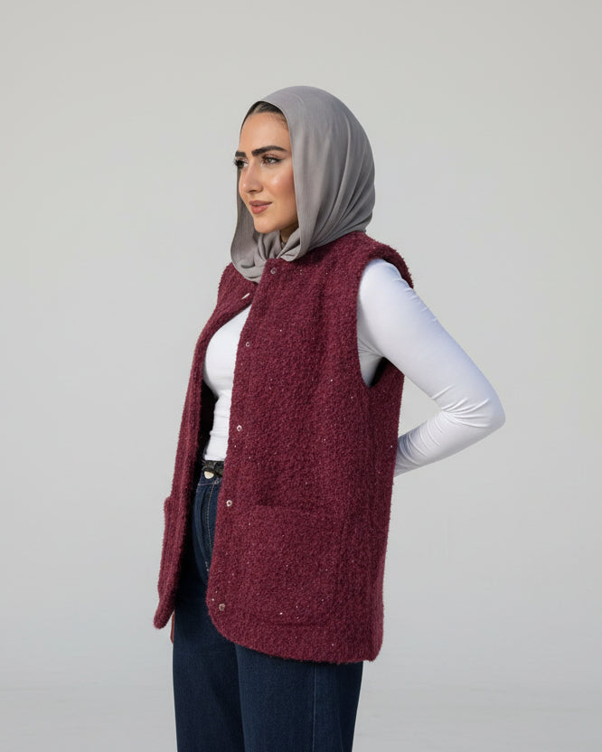 Fluffy Wool Vest - Burgundy