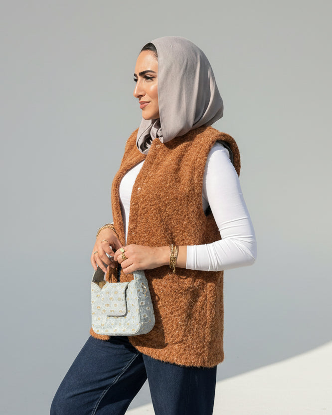 Fluffy Wool Vest - Carmel