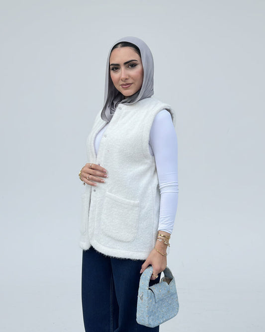 Fluffy Wool Vest - White