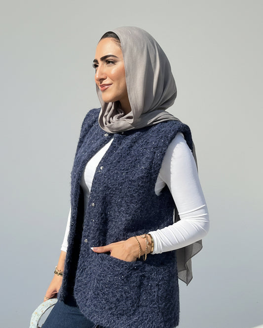 Fluffy Wool Vest - Navy Blue