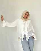 Ruffle Chiffon Blouse White – Short Fit