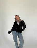 Ruffle Chiffon Blouse Black – Short Fit