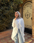 Ruffle Chiffon Blouse White – Long Fit