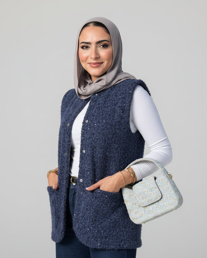 Fluffy Wool Vest - Navy Blue