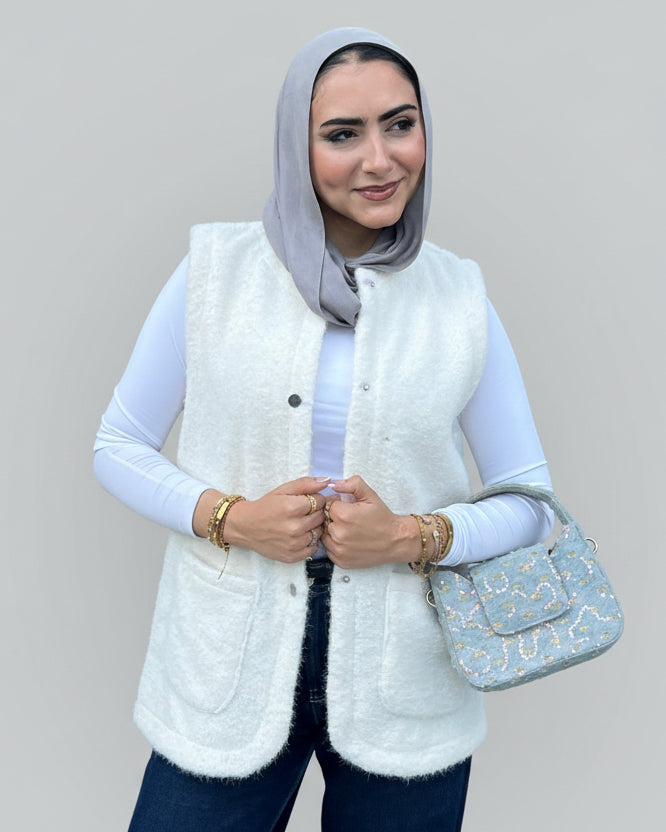 Fluffy Wool Vest - White