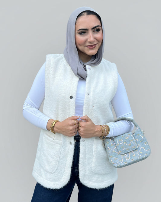 Fluffy Wool Vest - White
