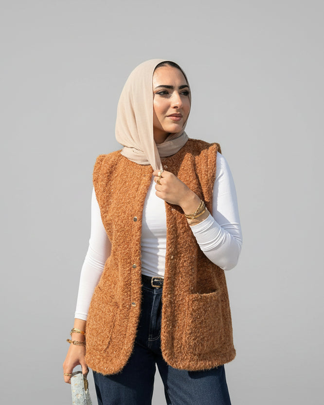 Fluffy Wool Vest - Carmel