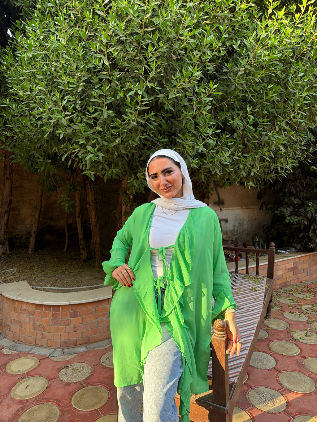 Ruffle Chiffon Blouse Green – Long Fit